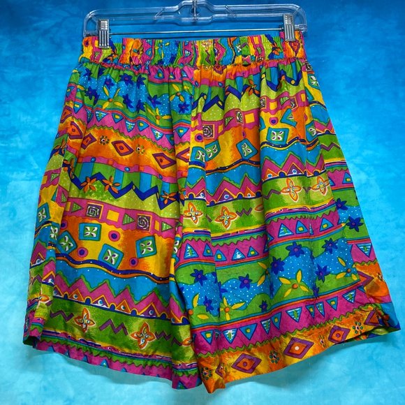VTG OSCAR DE LA RENTA Expressions 100% Silk Women Elastic Waist Shorts sz S - Picture 4 of 4